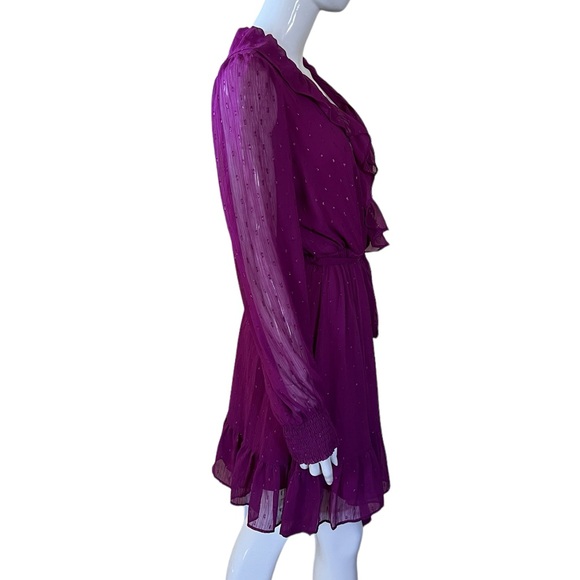 NWT Taylor Women’s Metallic Surplice V-Neck Long Sleeve Ruffled Trim Mini Dress - Picture 5 of 14